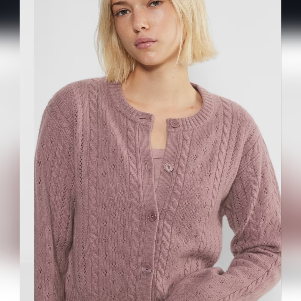 Women's Dusty Rose Cable Knit Button-Up Cardigan - Picture 3 of 7